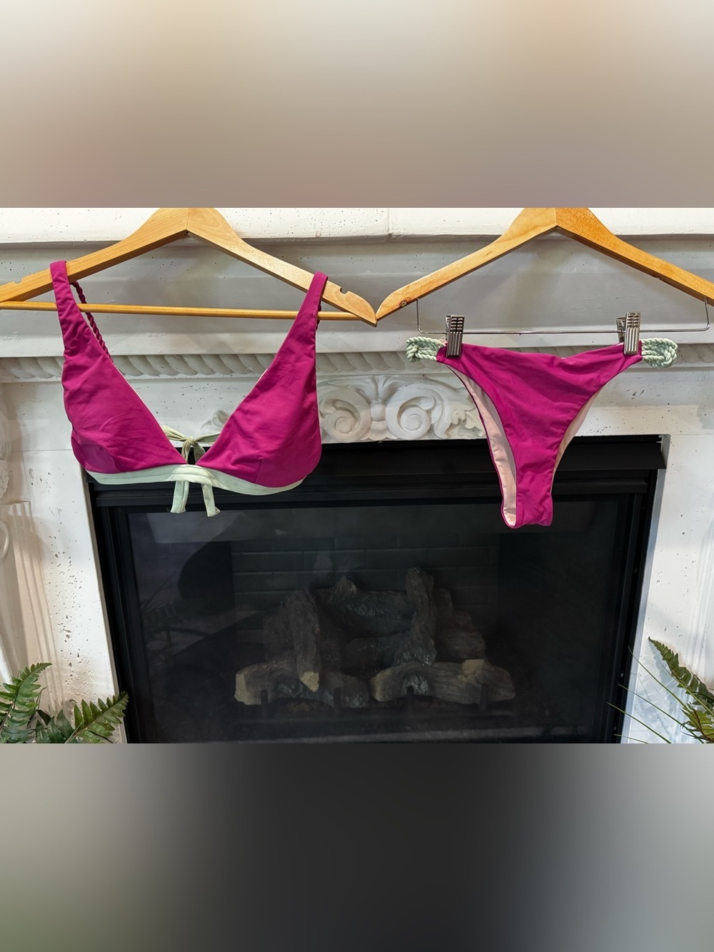 LIVE! Magenta Triangle Bikini Set with Mint Tie Accents